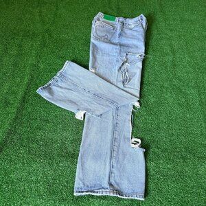 Chuu Highest Rise Distressed Y2K Style Baggy Blue Jeans Denim Pants Size 26